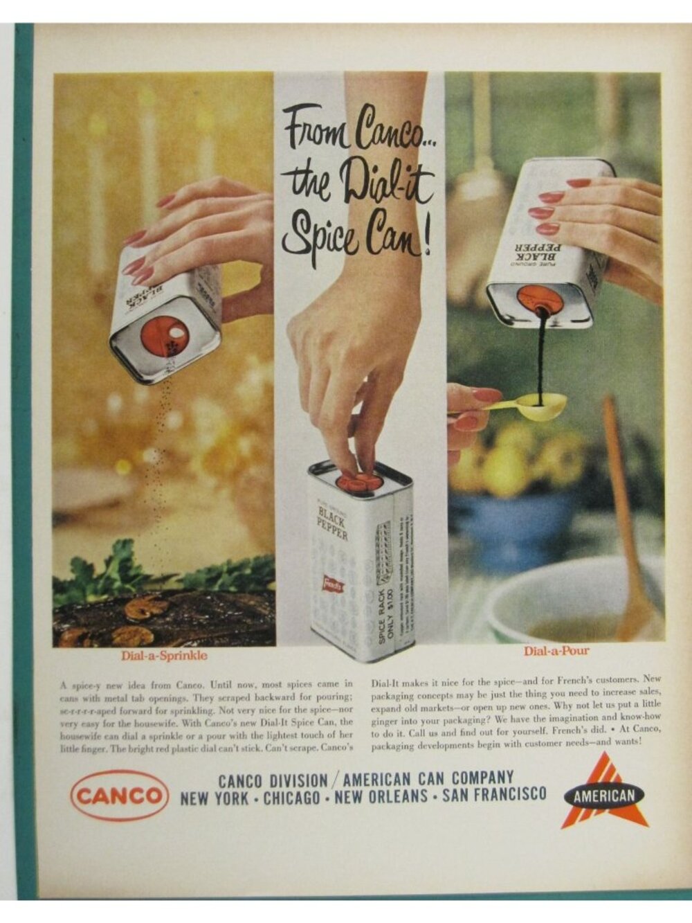 Print Ad Canco Dial-It Spice Can American Can Co Black Pepper 1960s Kitchen